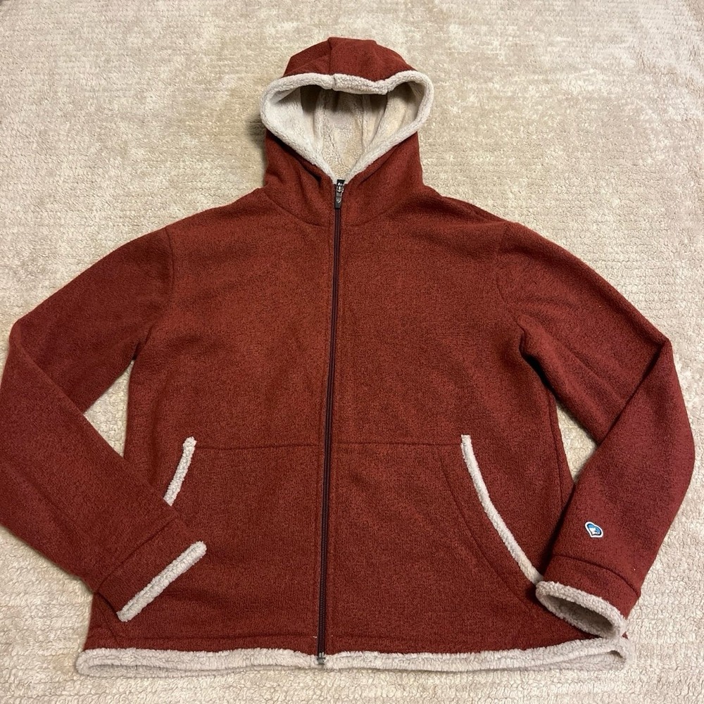 KUHL Jacket Women's XL Red Maroon Alfpaca Fleece Sherpa Hoodie Full Zip Outdoors